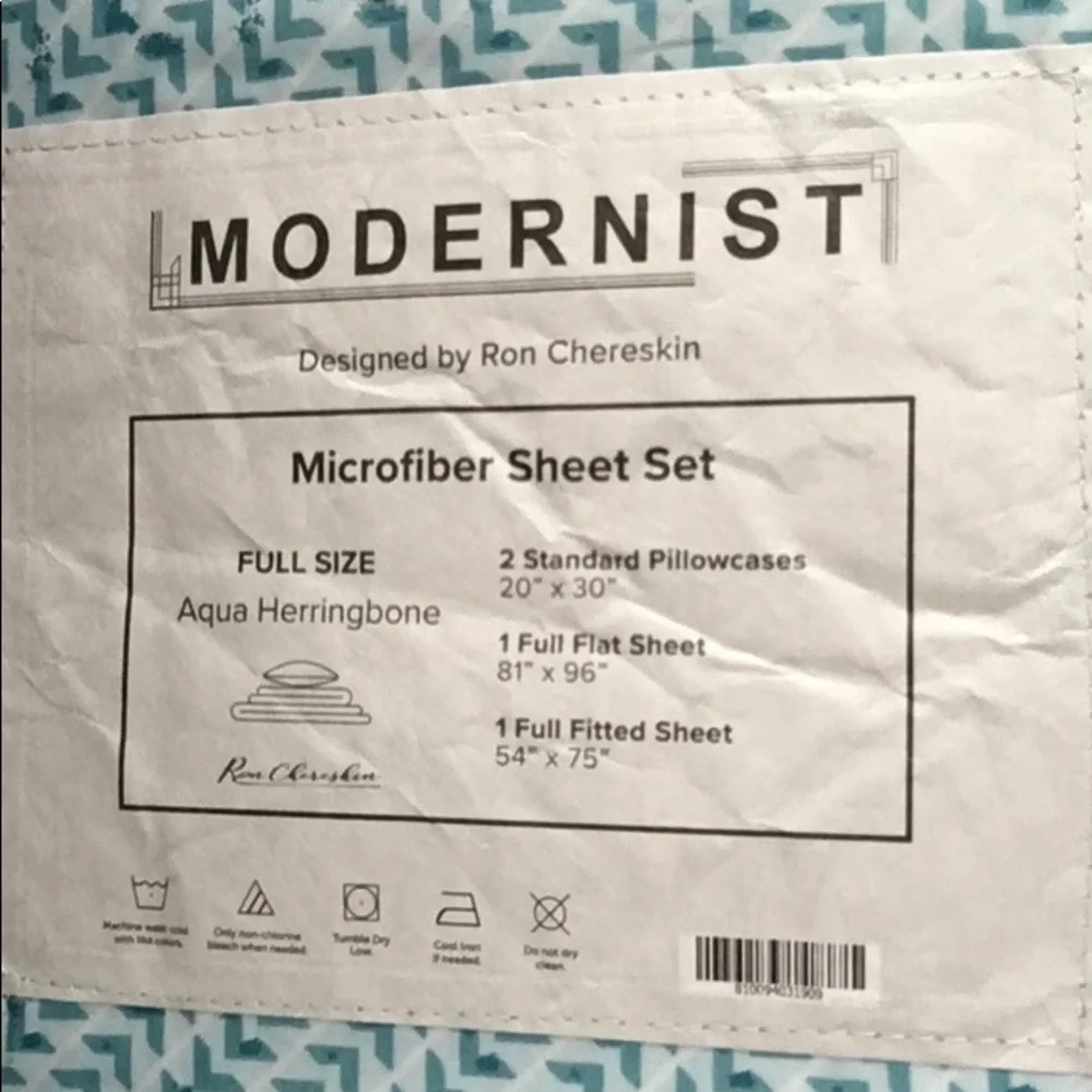 New Gravity Herringbone Print Full 4-Piece Sheet Bedding Set - Aqua White